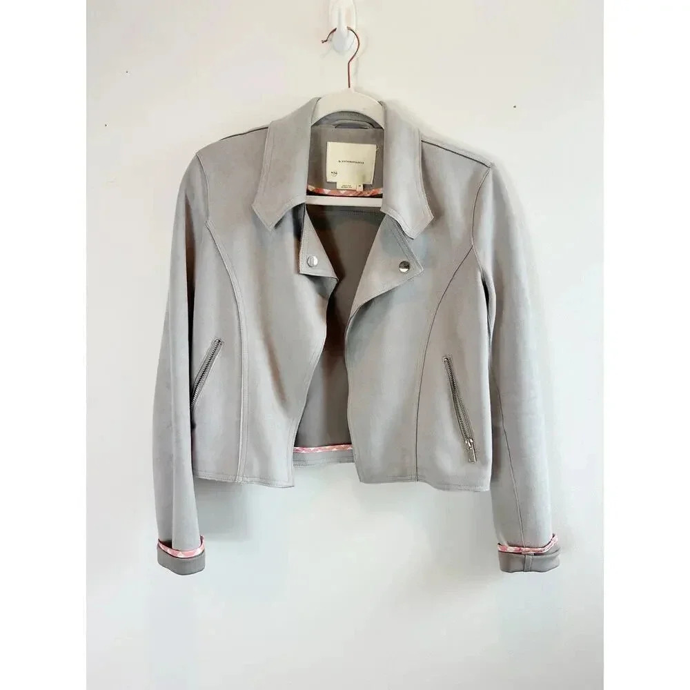Anthropologie Gray Faux Suede MotorCycle Jacket Size S